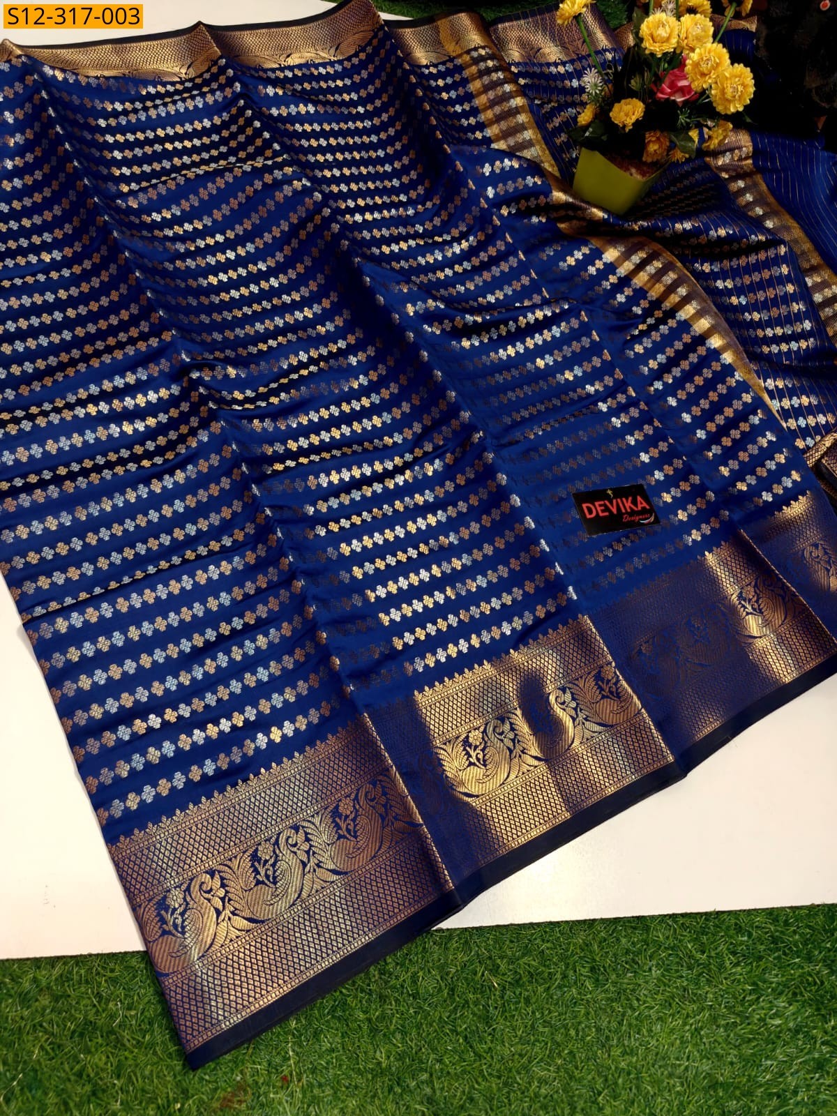 Blue Banarsi semi kataan soft silk Saree