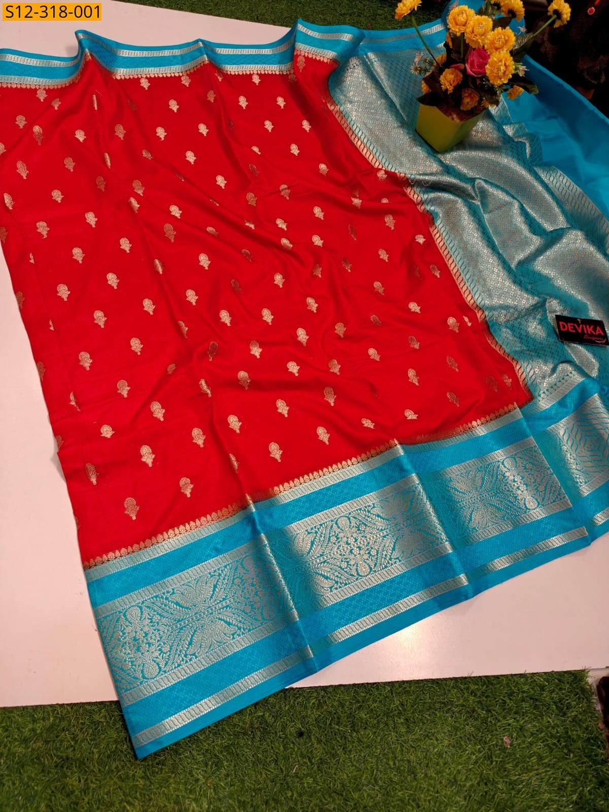 Red Banarasi daibal dupion soft silk Saree