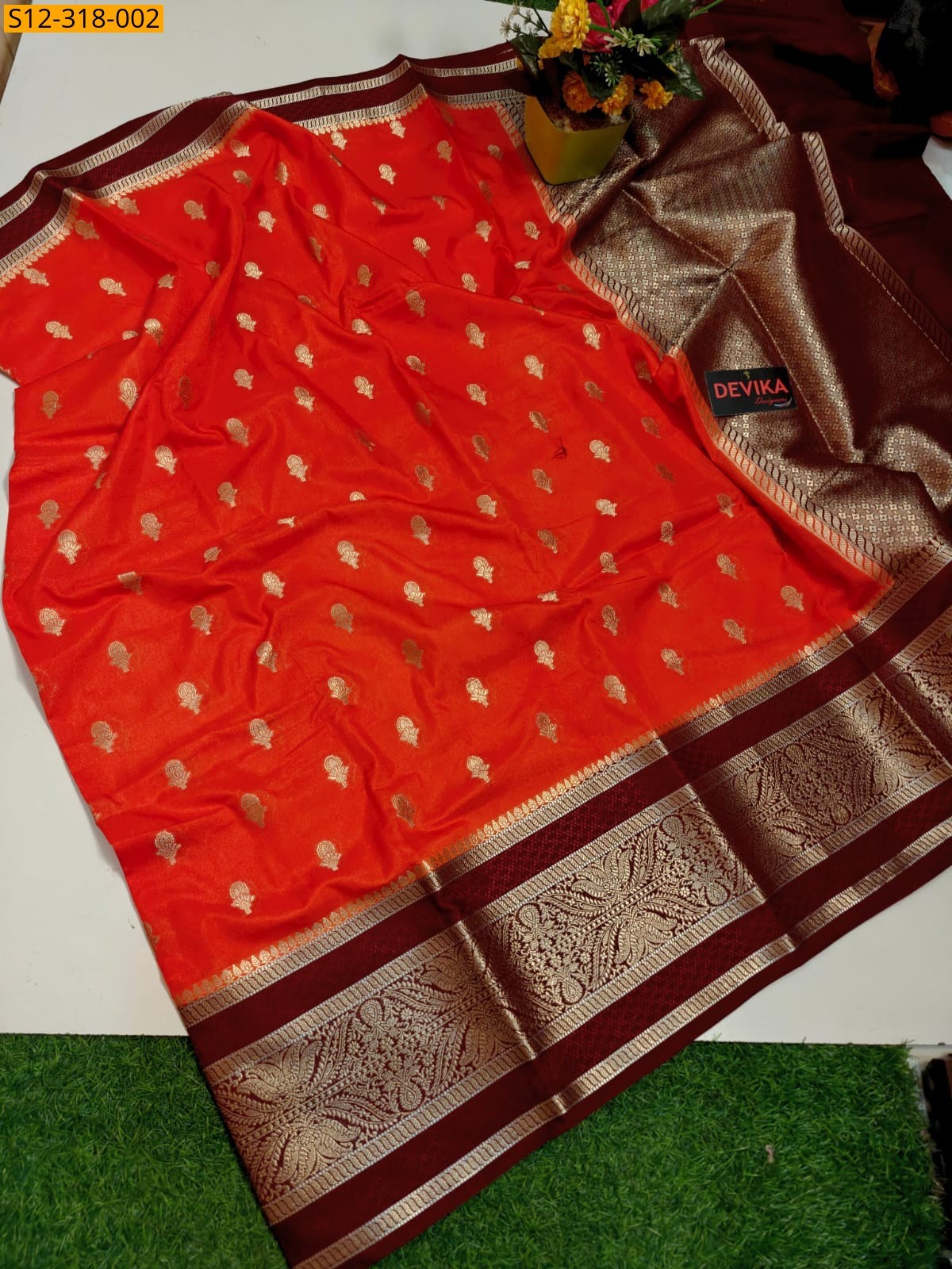 Orange Banarasi daibal dupion soft silk Saree