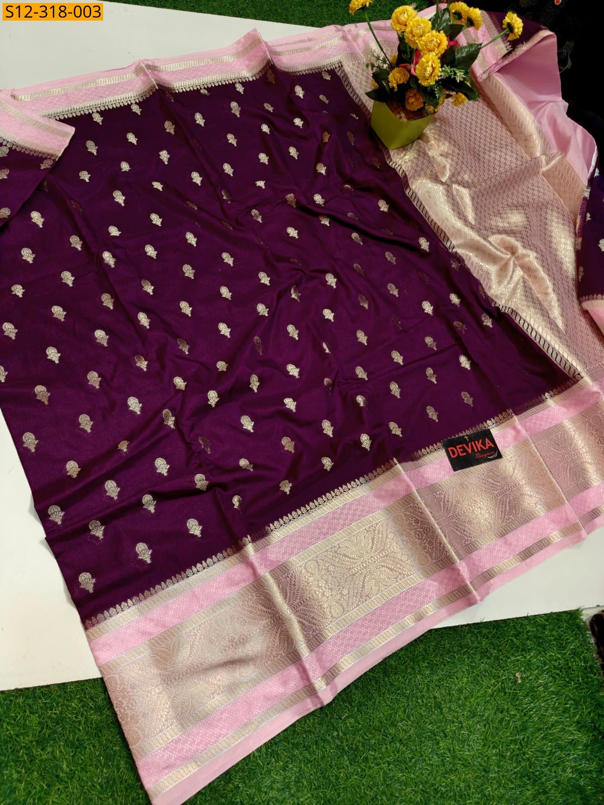 Wine Banarasi daibal dupion soft silk Saree