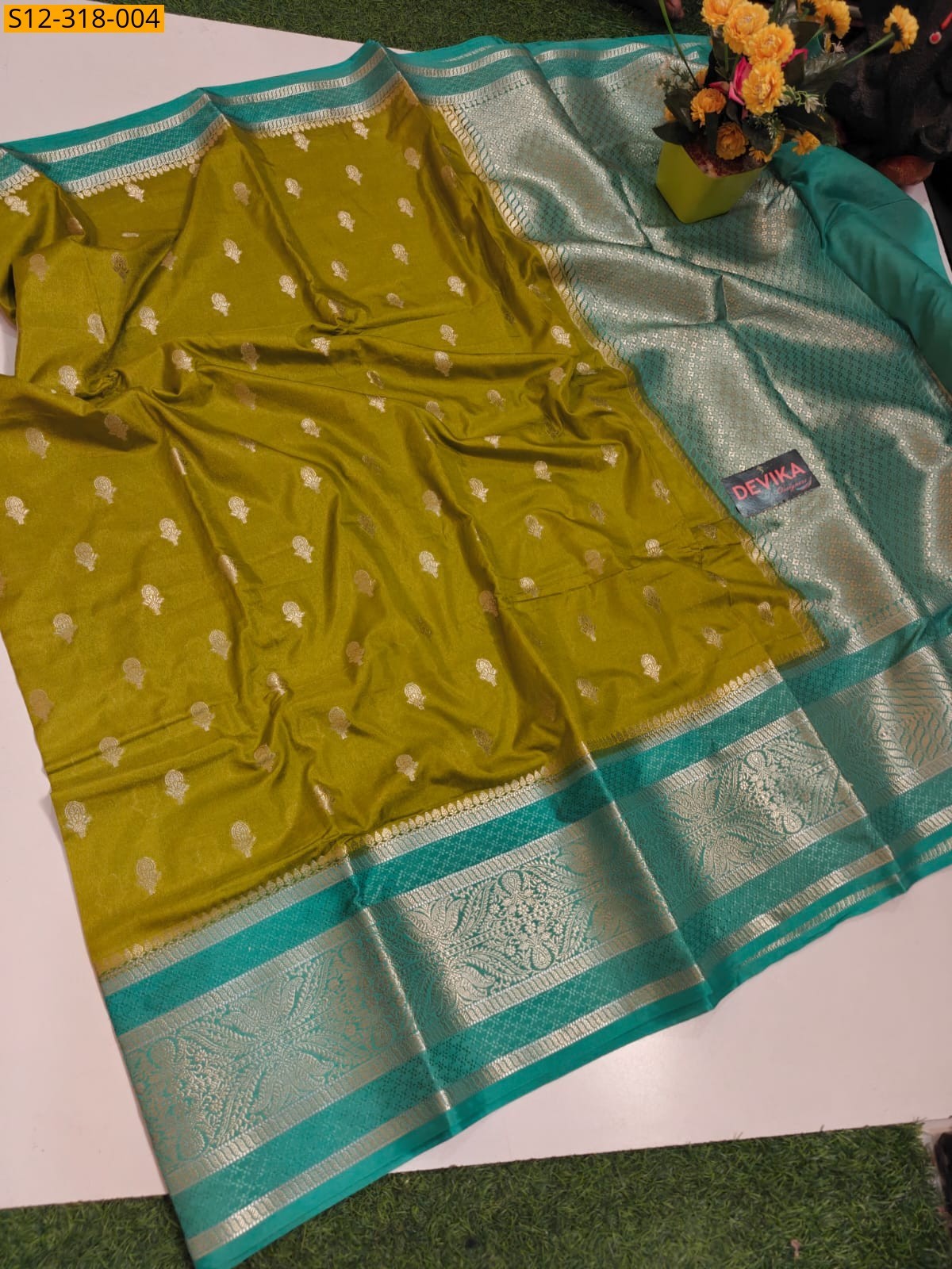 Green Banarasi daibal dupion soft silk Saree