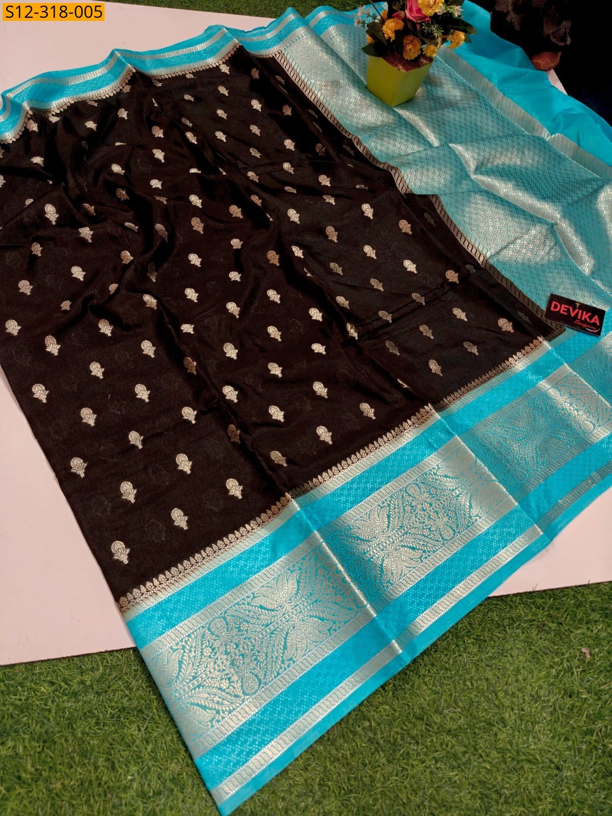 Black Banarasi daibal dupion soft silk Saree