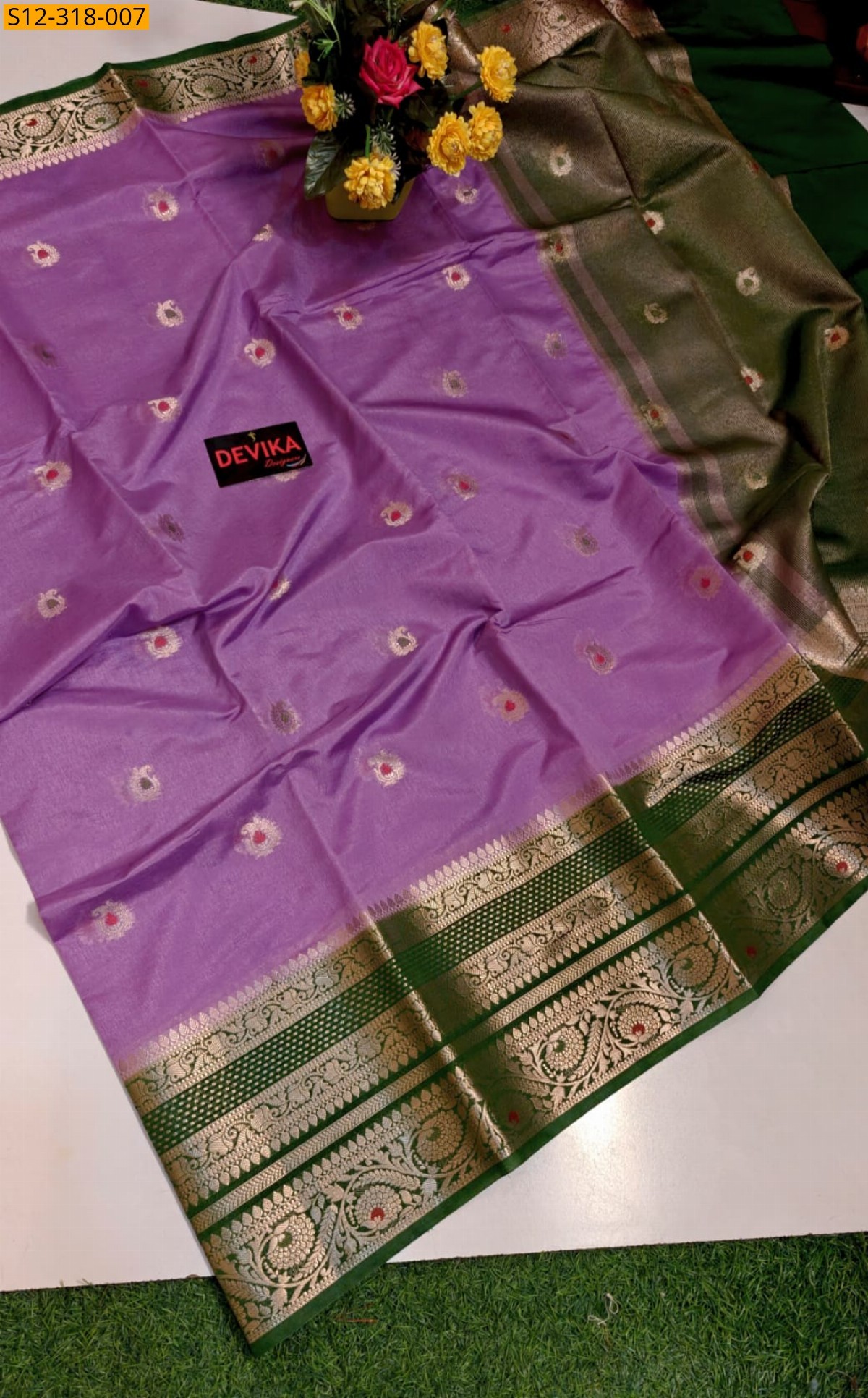 Lavender Banarasi daibal dupion soft silk Saree