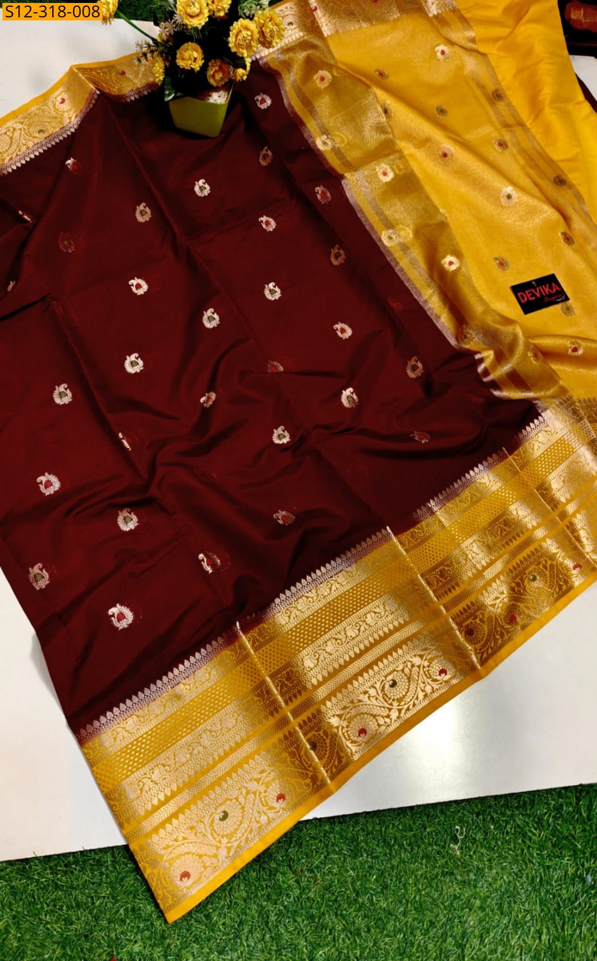 Maroon Banarasi daibal dupion soft silk Saree