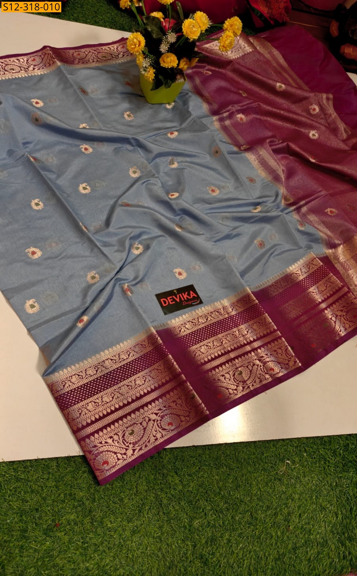 Blue Banarasi daibal dupion soft silk Saree