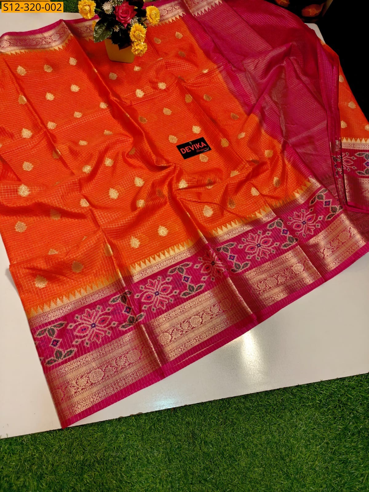 Orange Banarasi daibal warm soft silk Saree
