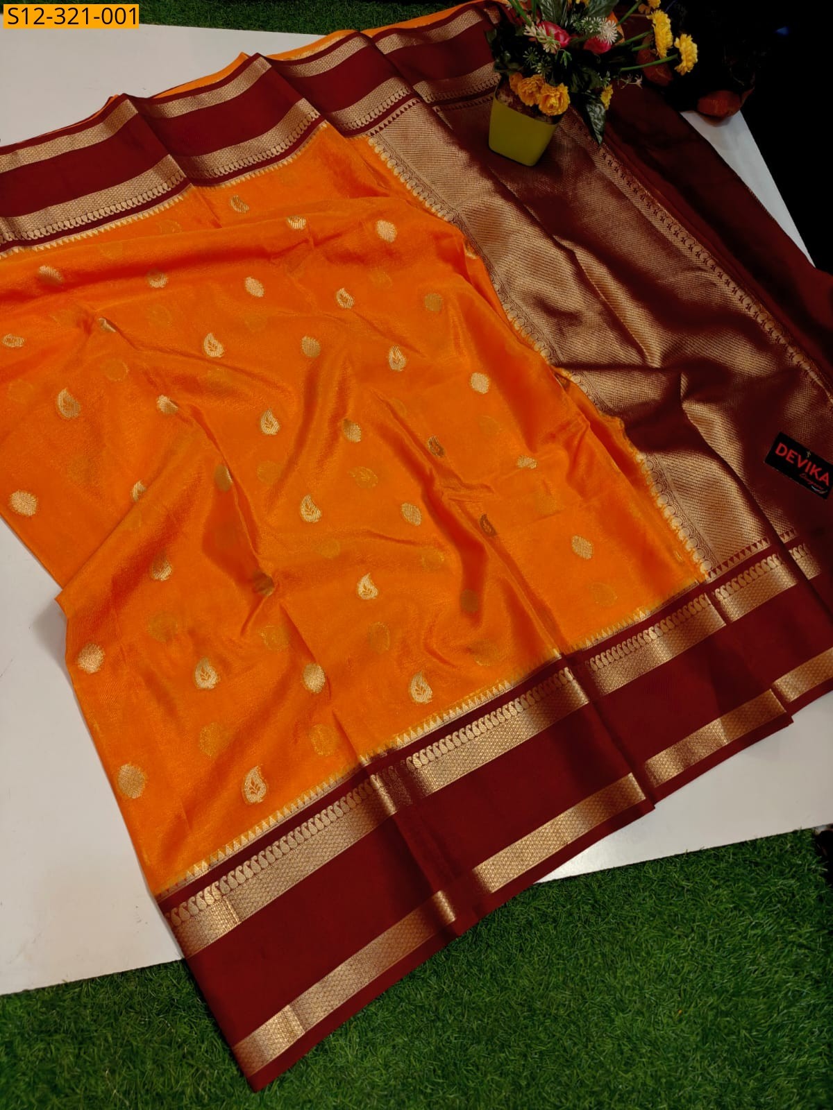 Orange Banarasi daibal warm soft silk Saree