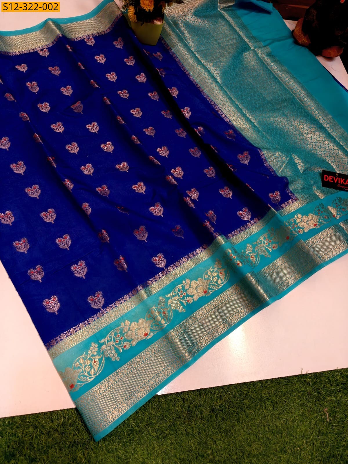 Blue Banarsi kaanchi border tissue embroidery Saree