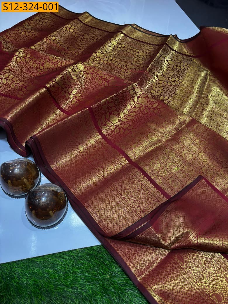 Banarsi semi kataan soft silk Saree - Maroon
