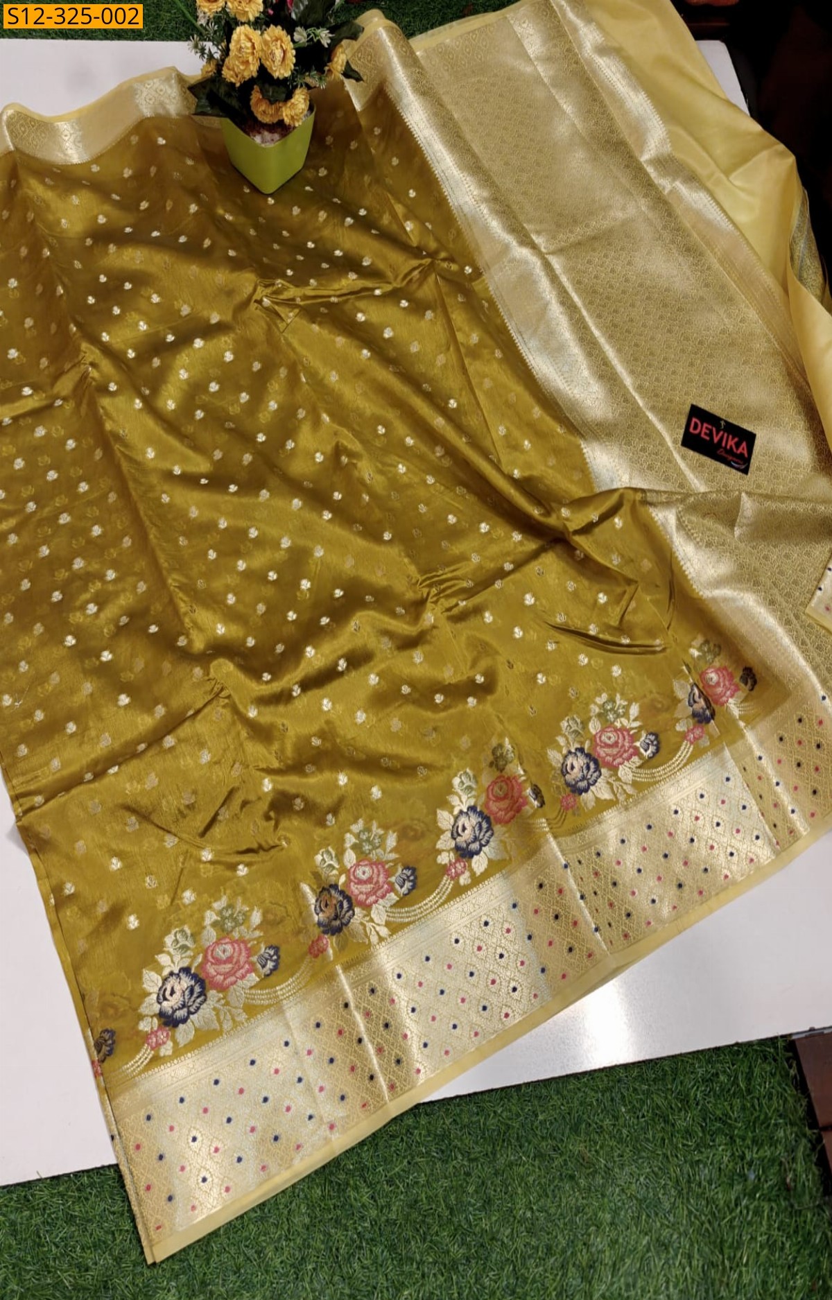Mustard yellow Banarasi daibal chiniya soft silk Saree