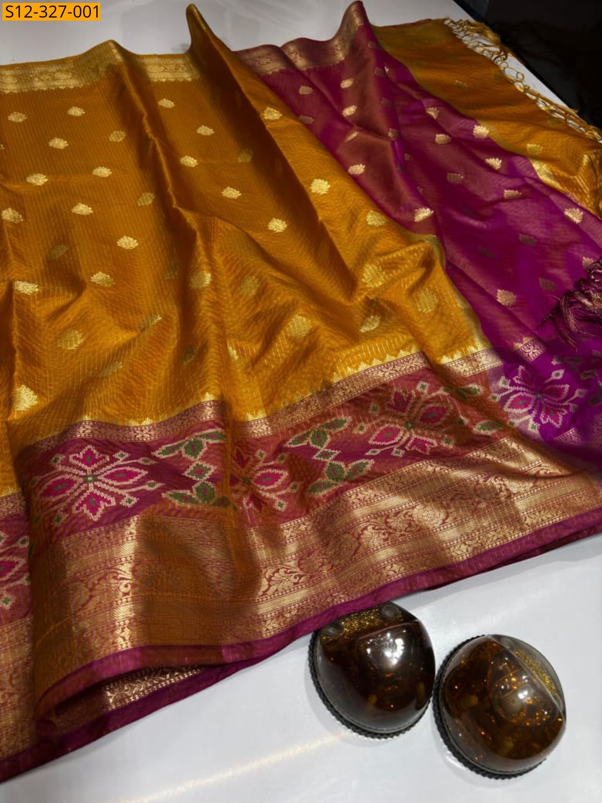 Yellow Banarasi semi kataan soft silk Saree