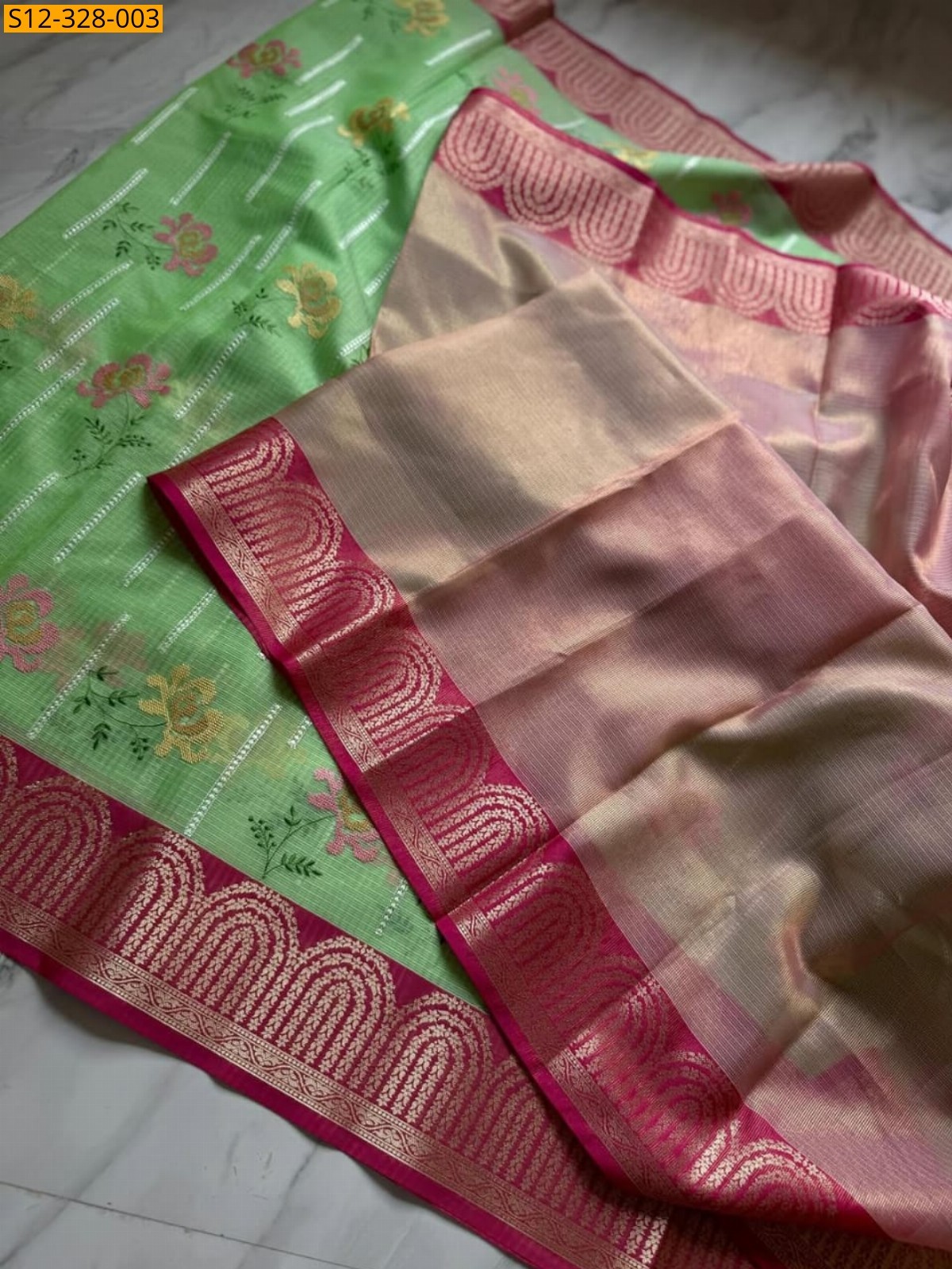 Green Banarsi kota check embroidery Saree