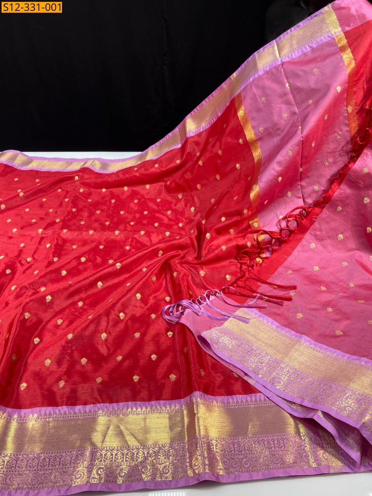 Red Banarasi Semi Katan Soft Silk Saree
