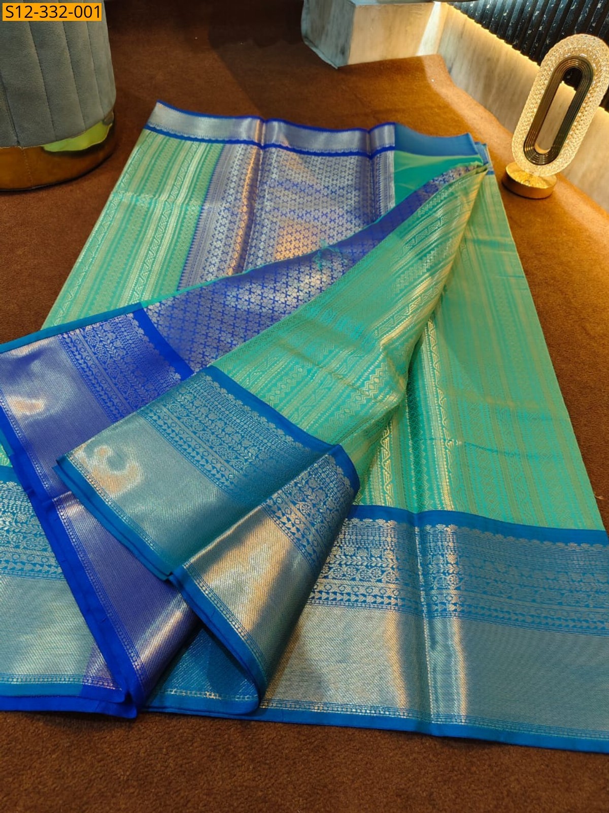 Green Banarasi checks soft silk saree