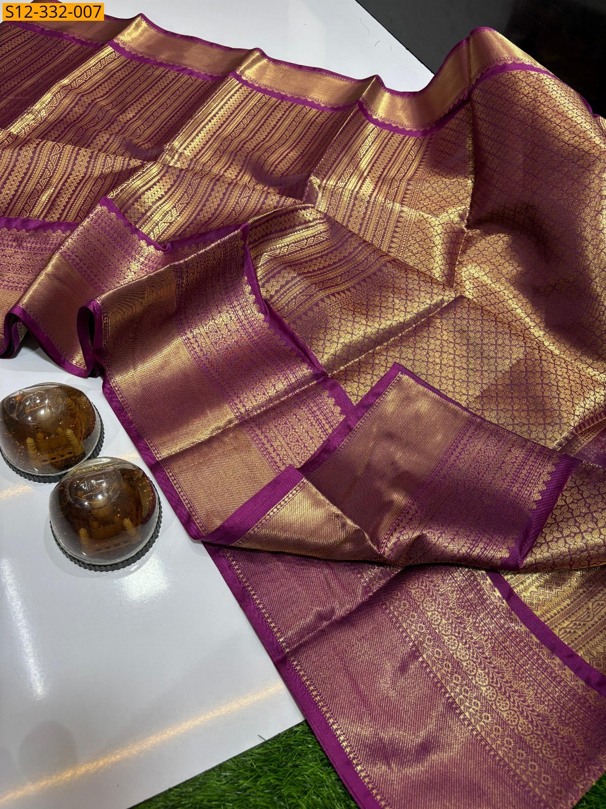 Purple Banarasi checks soft silk saree