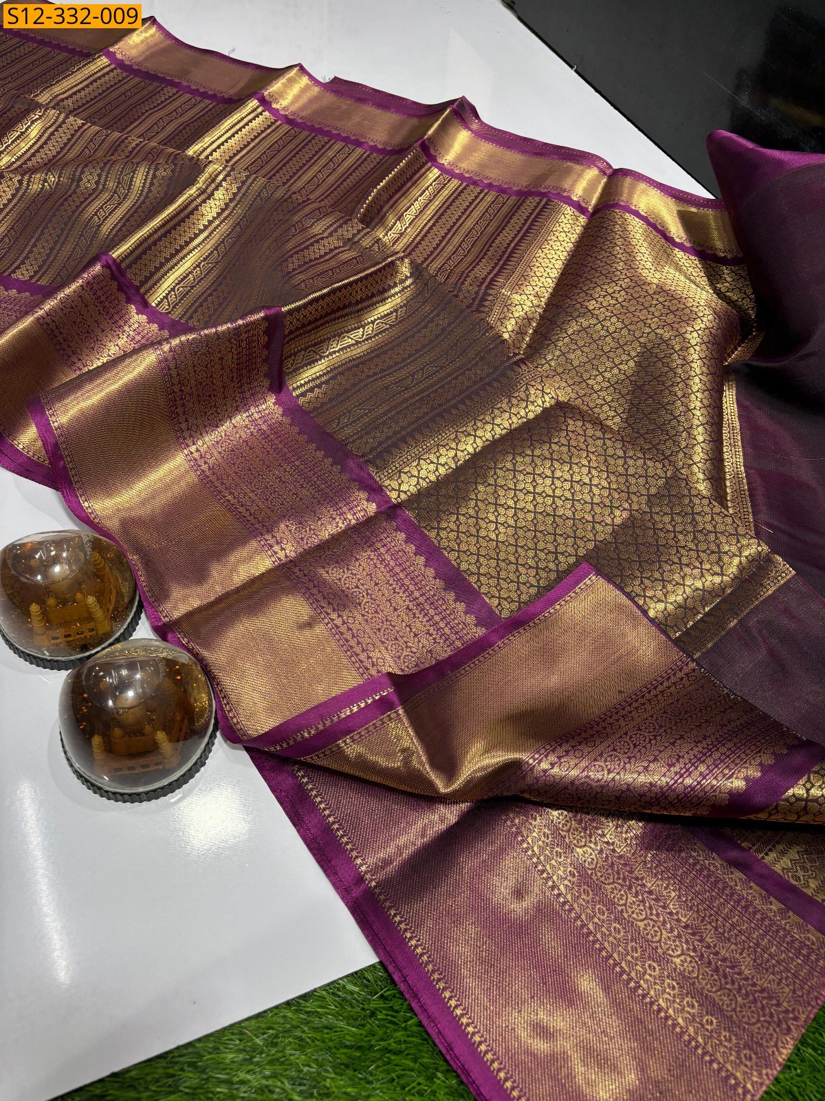 Pink Banarasi checks soft silk saree