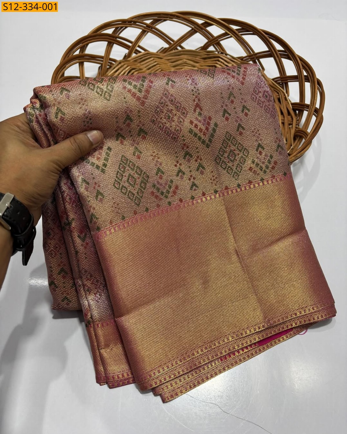 Copper Banarasi tissue printed soft silk Saree