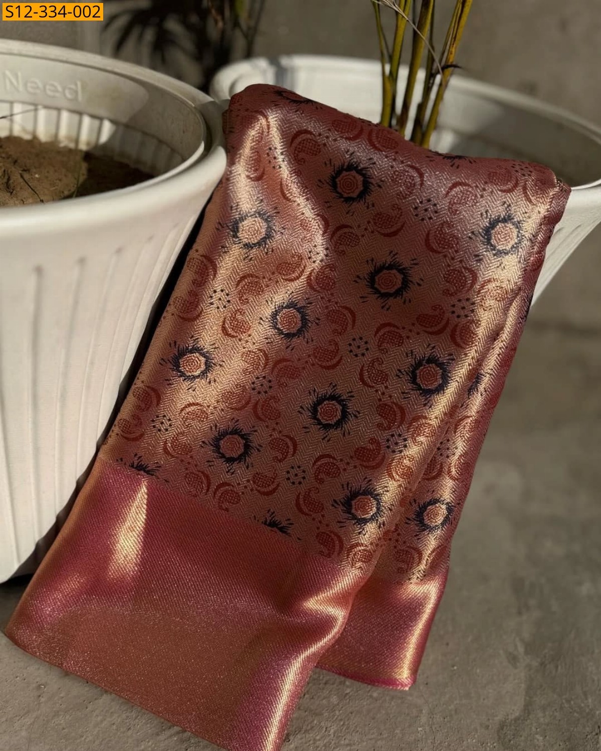 Copper Banarasi tissue printed soft silk Saree