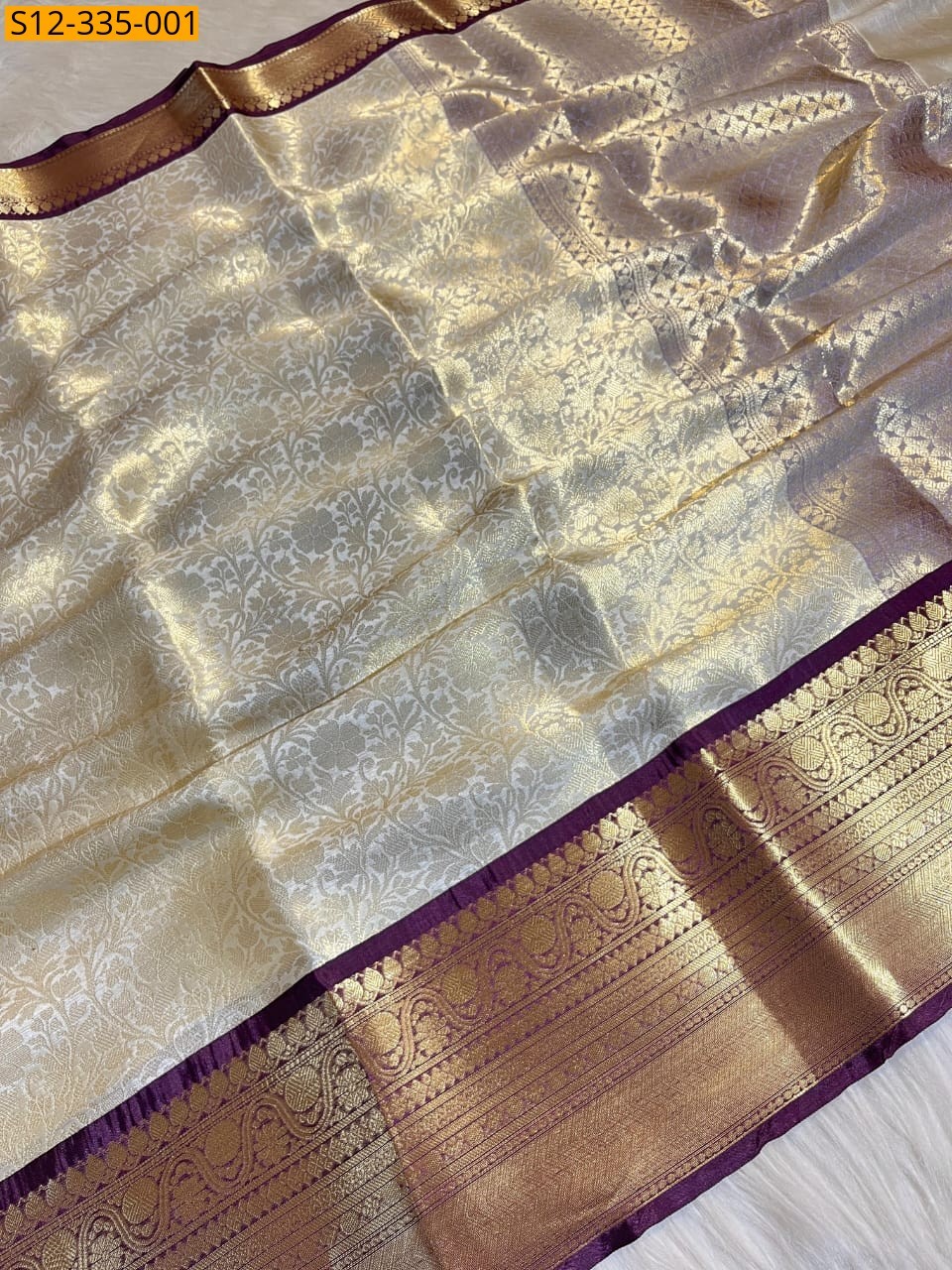 Half White Banarasi katan soft silk saree