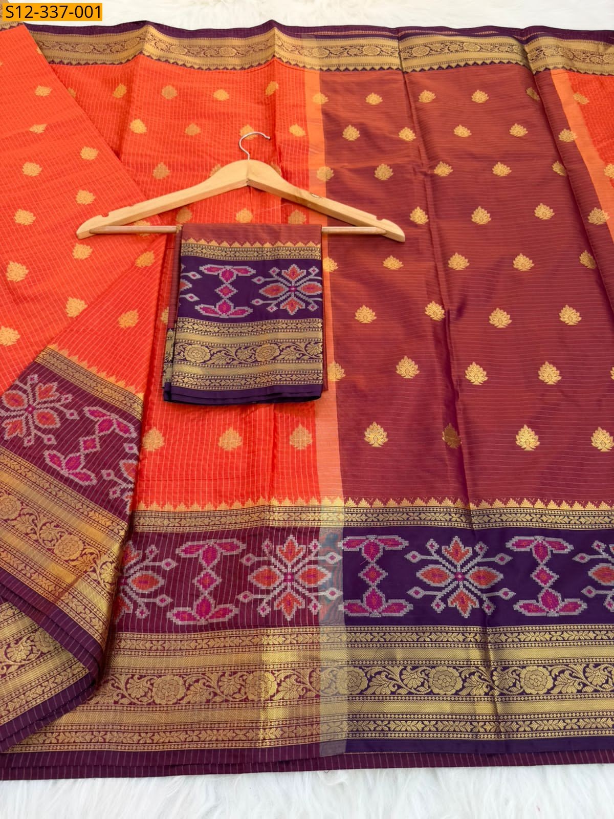 Orange Banarasi semi katan soft silk Saree 