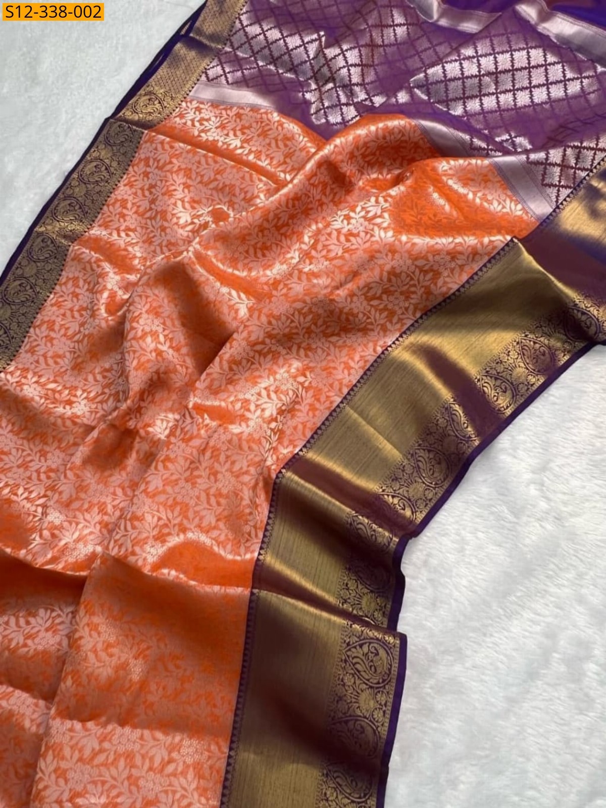 Orange Banarasi semi katan soft silk Sarees