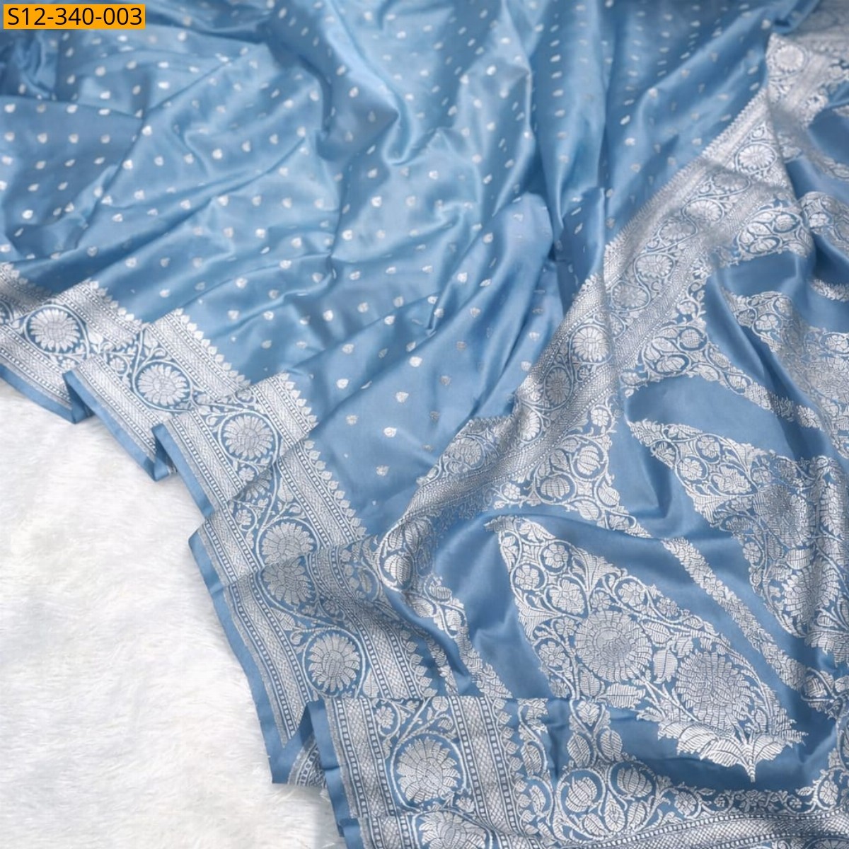 Blue Banarasi katan Mashru soft silk saree