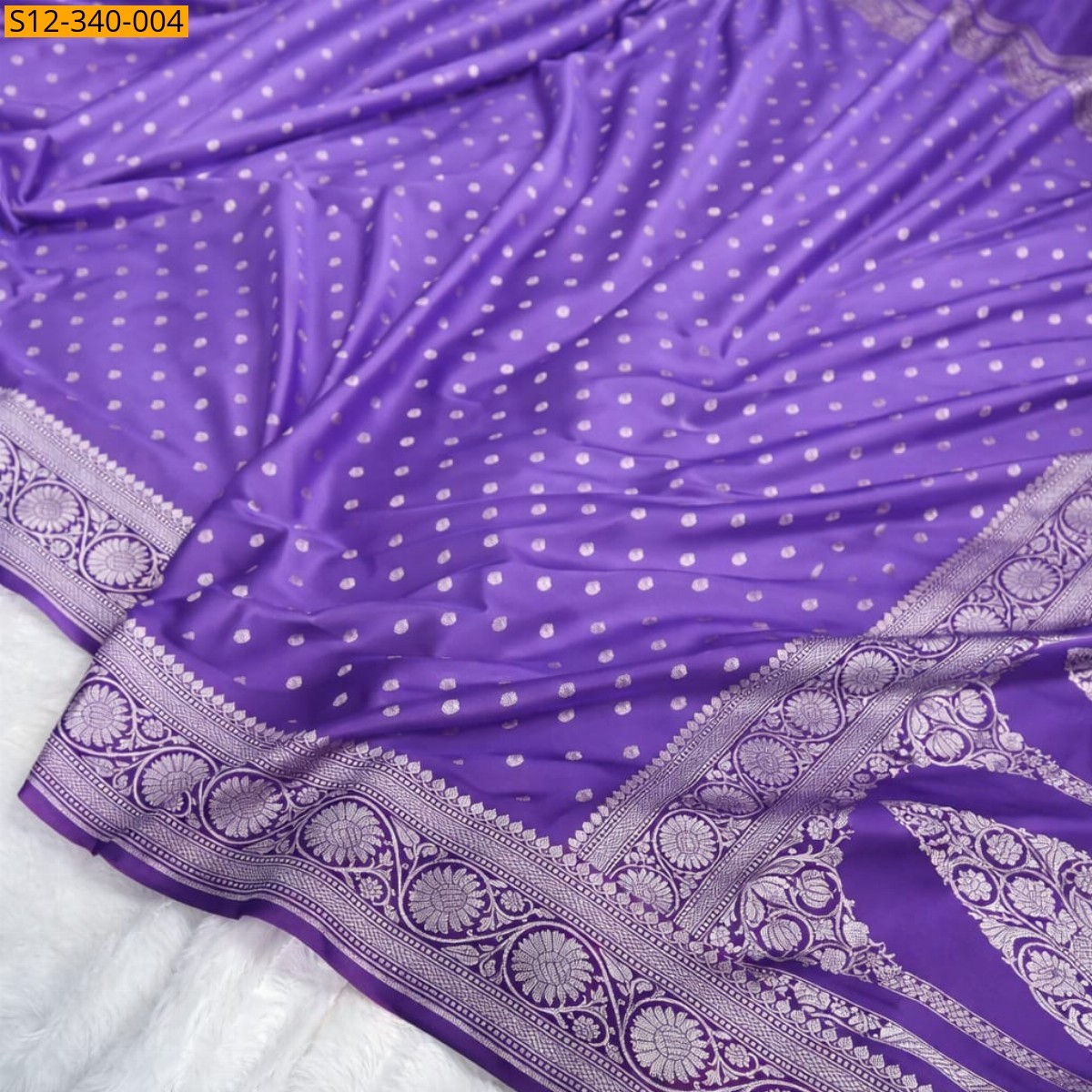 Lavender Banarasi katan Mashru soft silk saree