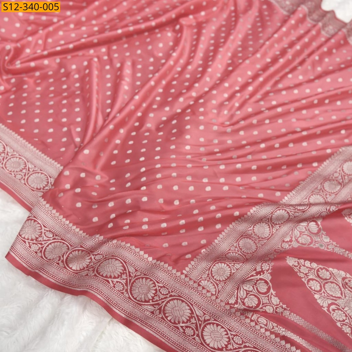Orange Banarasi katan Mashru soft silk saree