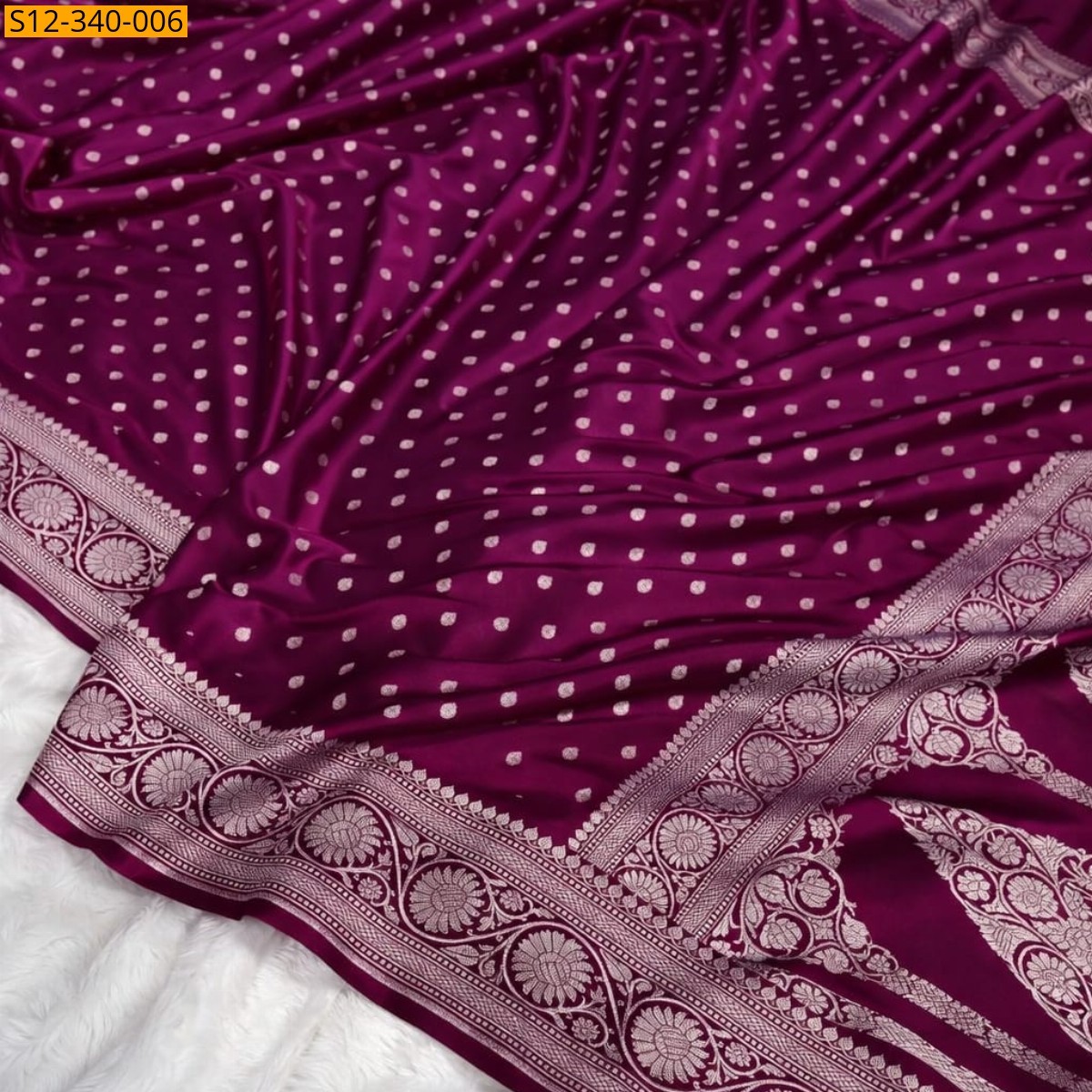Wine Banarasi katan Mashru soft silk saree