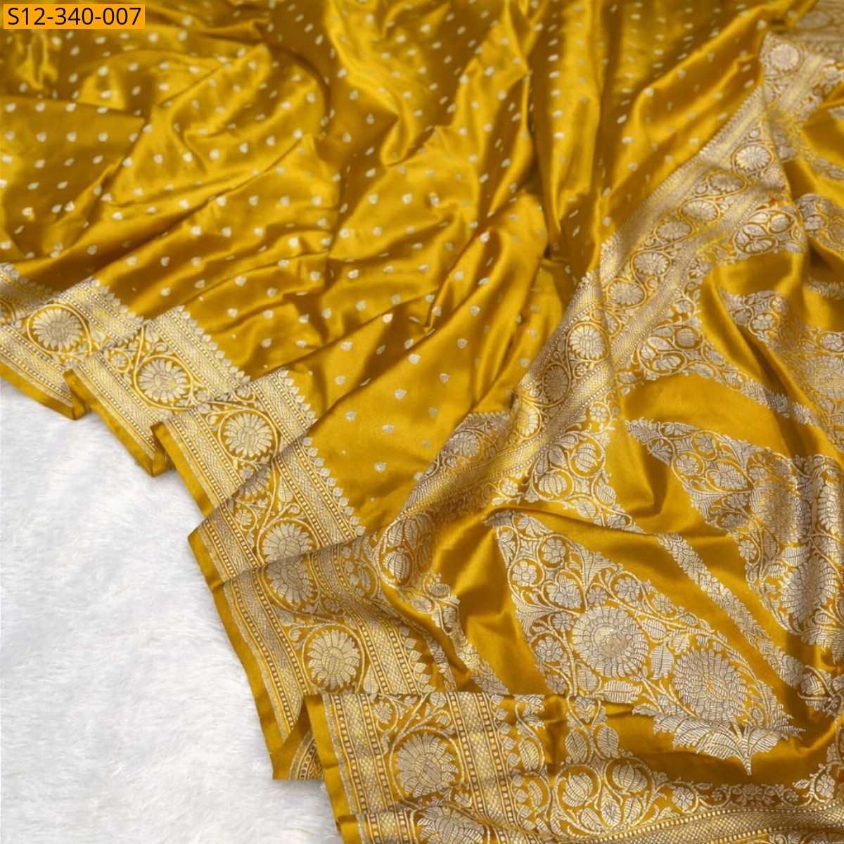 Yellow Banarasi katan Mashru soft silk saree