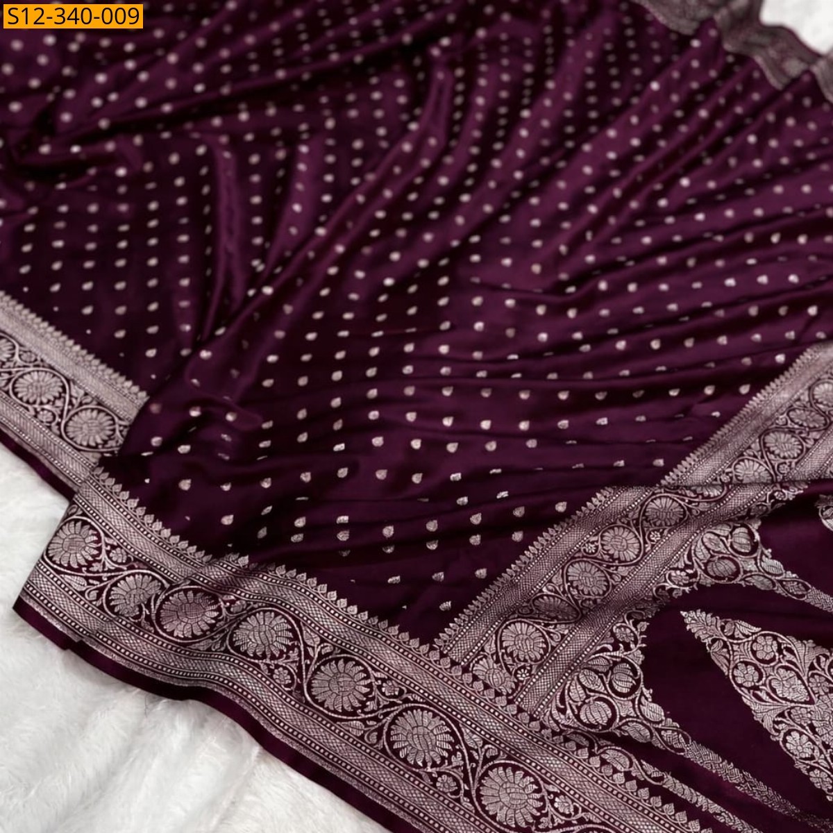 Dark wine Banarasi katan Mashru soft silk saree