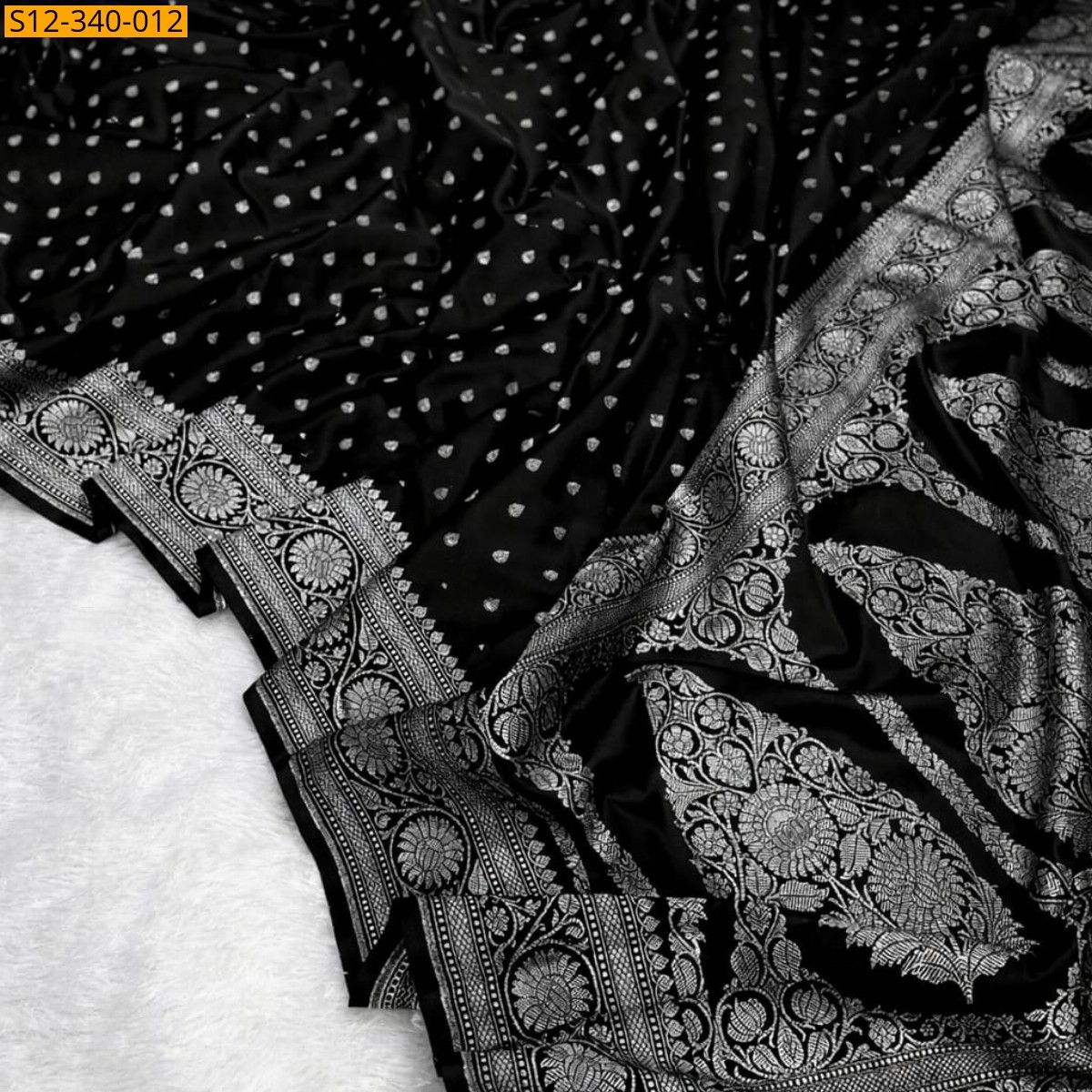 Black Banarasi katan Mashru soft silk saree