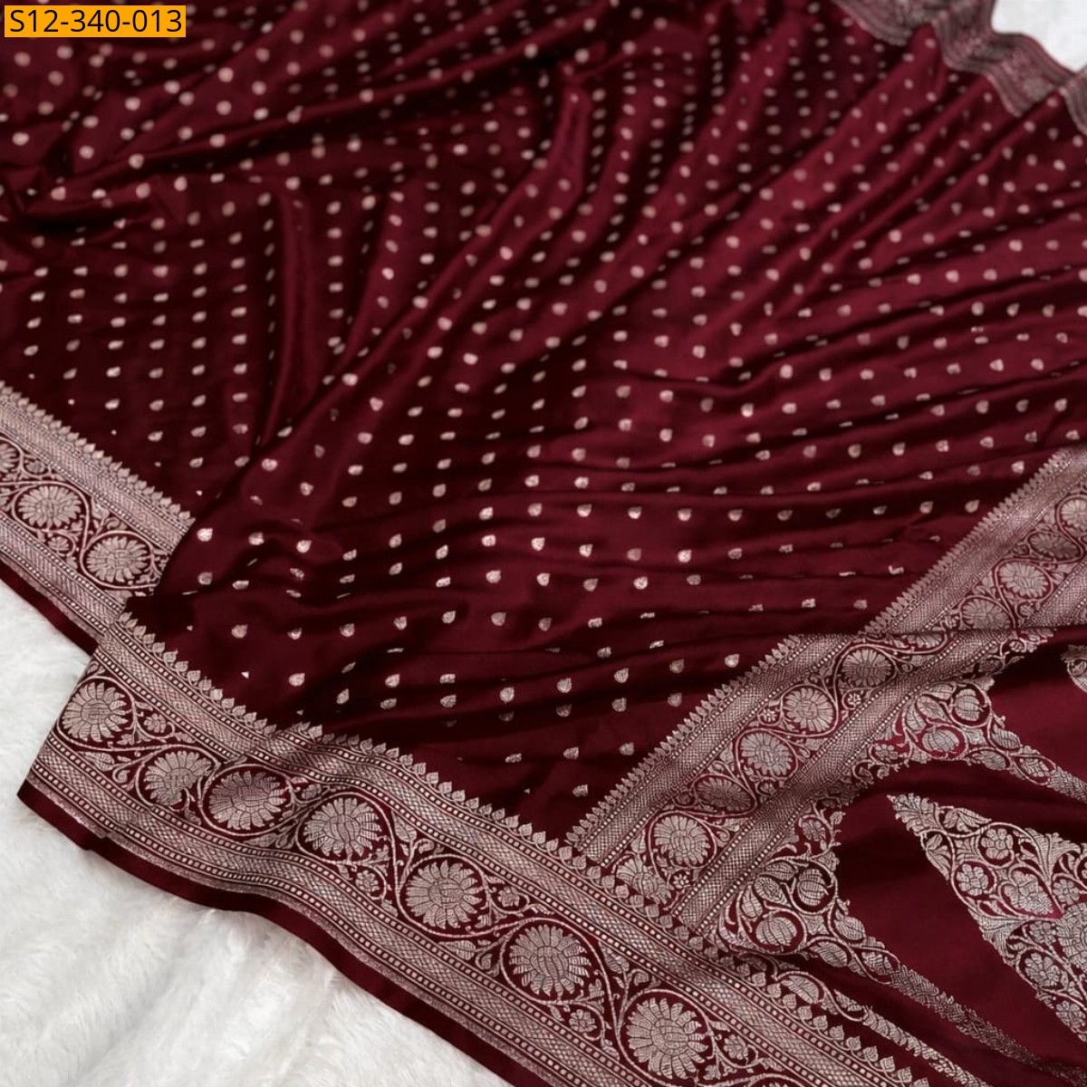 Maroon Banarasi katan Mashru soft silk saree