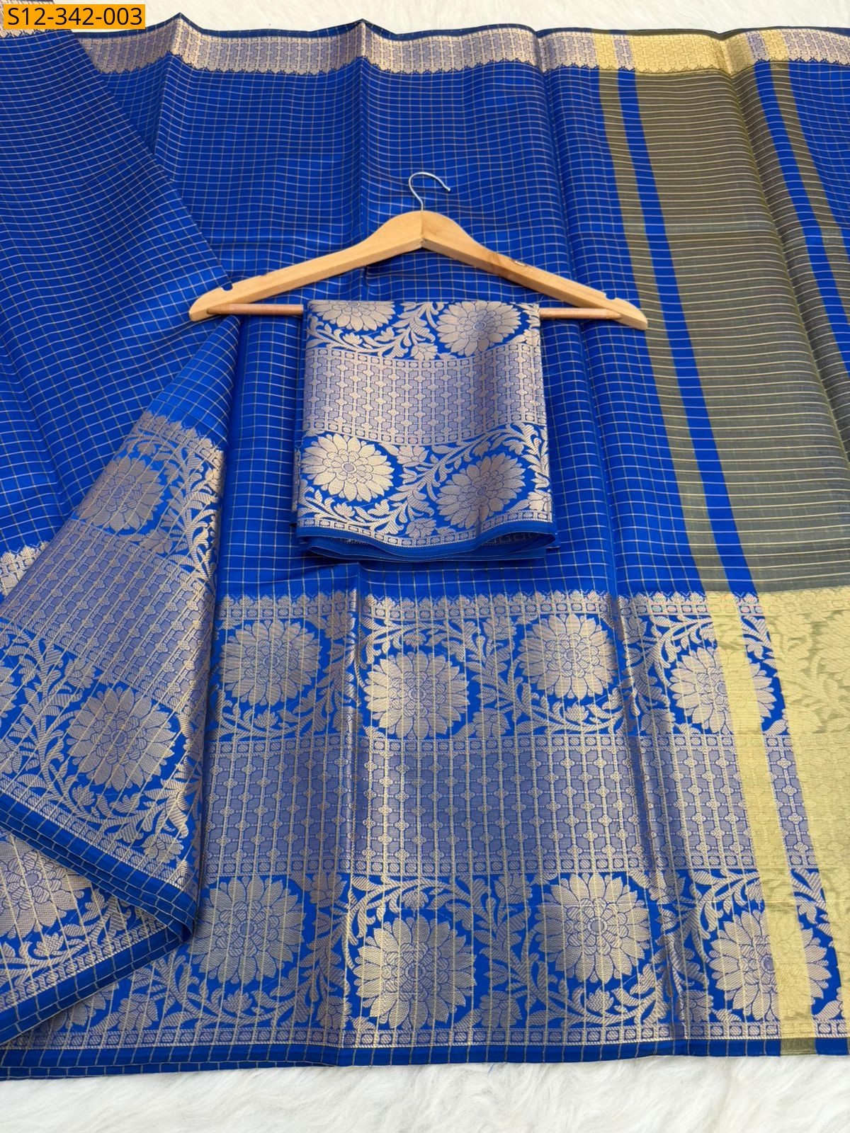 Royal Blue Banarasi semi kataan soft silk Saree