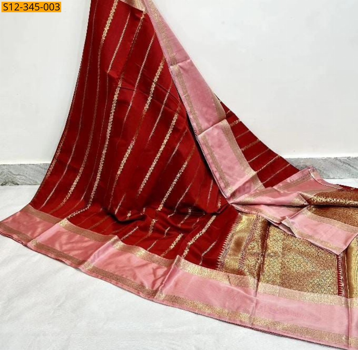 Red Banarsi semi kataan soft silk Saree