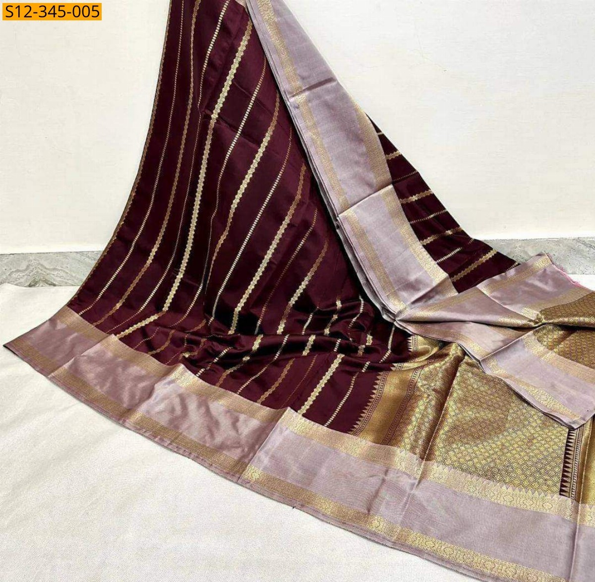 Maroon Banarsi semi kataan soft silk Saree