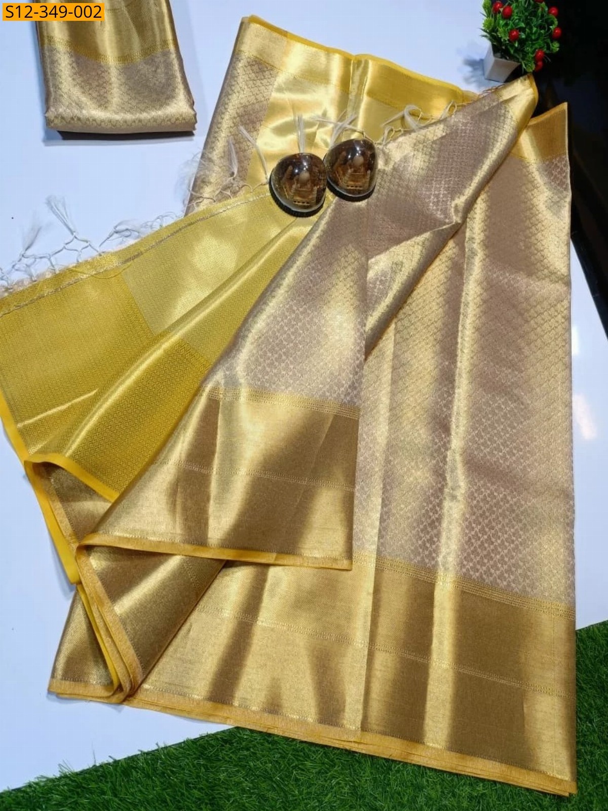 Golden Banarasi Tissue Soft silk Saree
