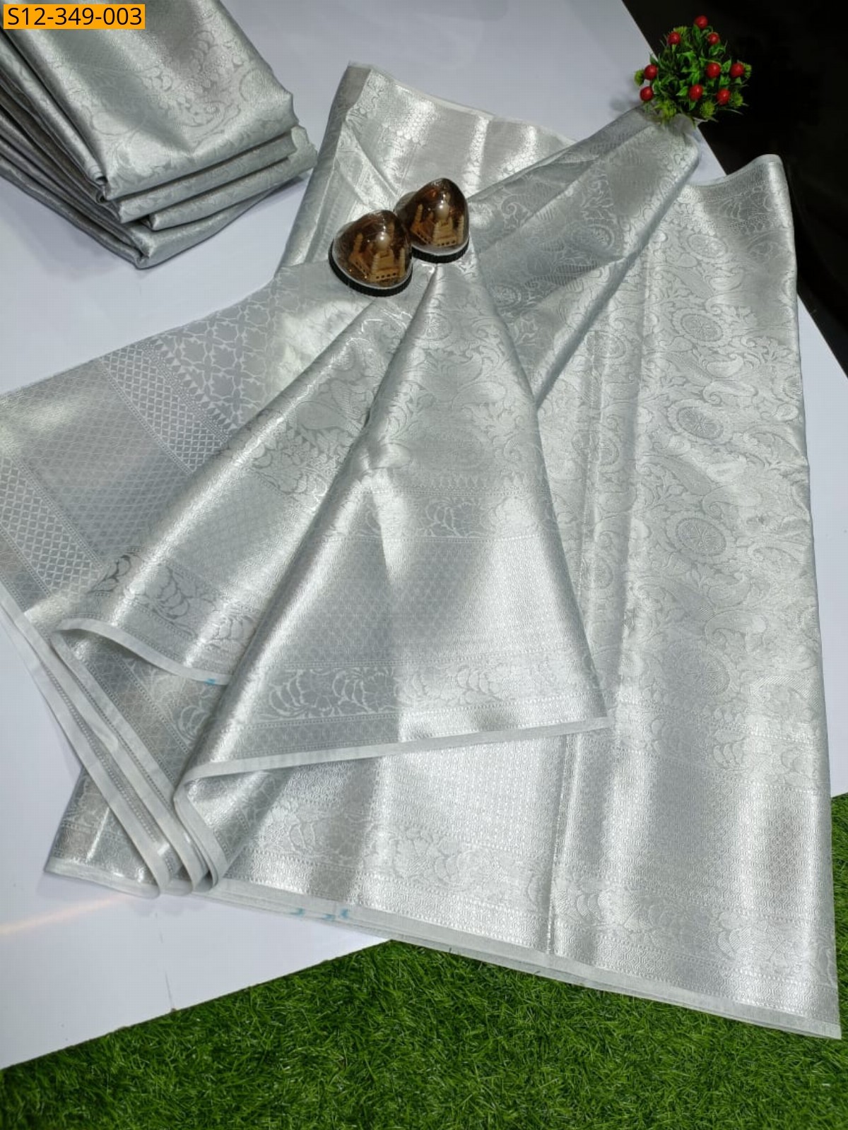 Silver Banarasi Tissue Soft silk Saree