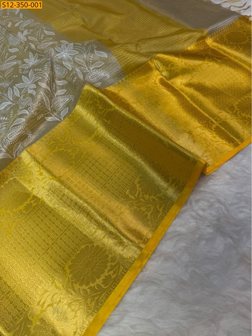 Silver Banarasi Tissue Embroidery Silk Saree Silver Banarasi Tissue Embroidery Silk Saree