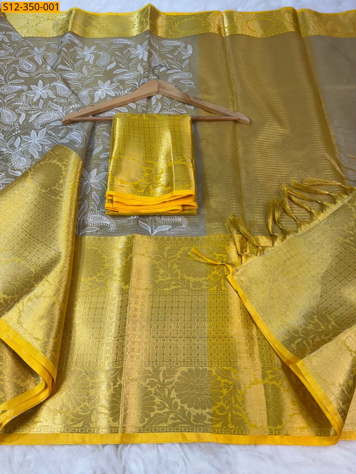 Banarasi Tissue Embroidery  Silk Saree - Silver