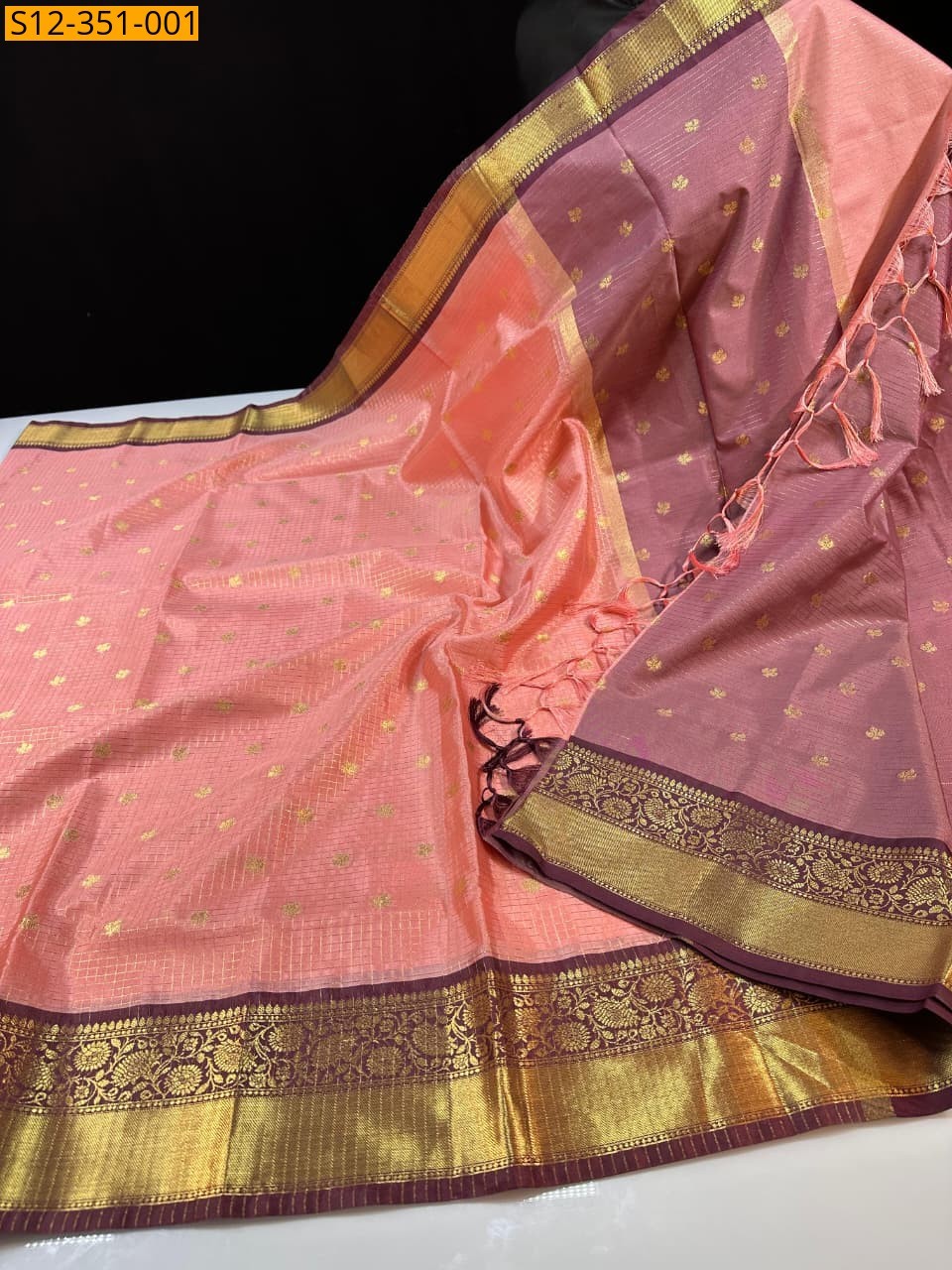Banarasi semi kataan soft silk Saree - Peach