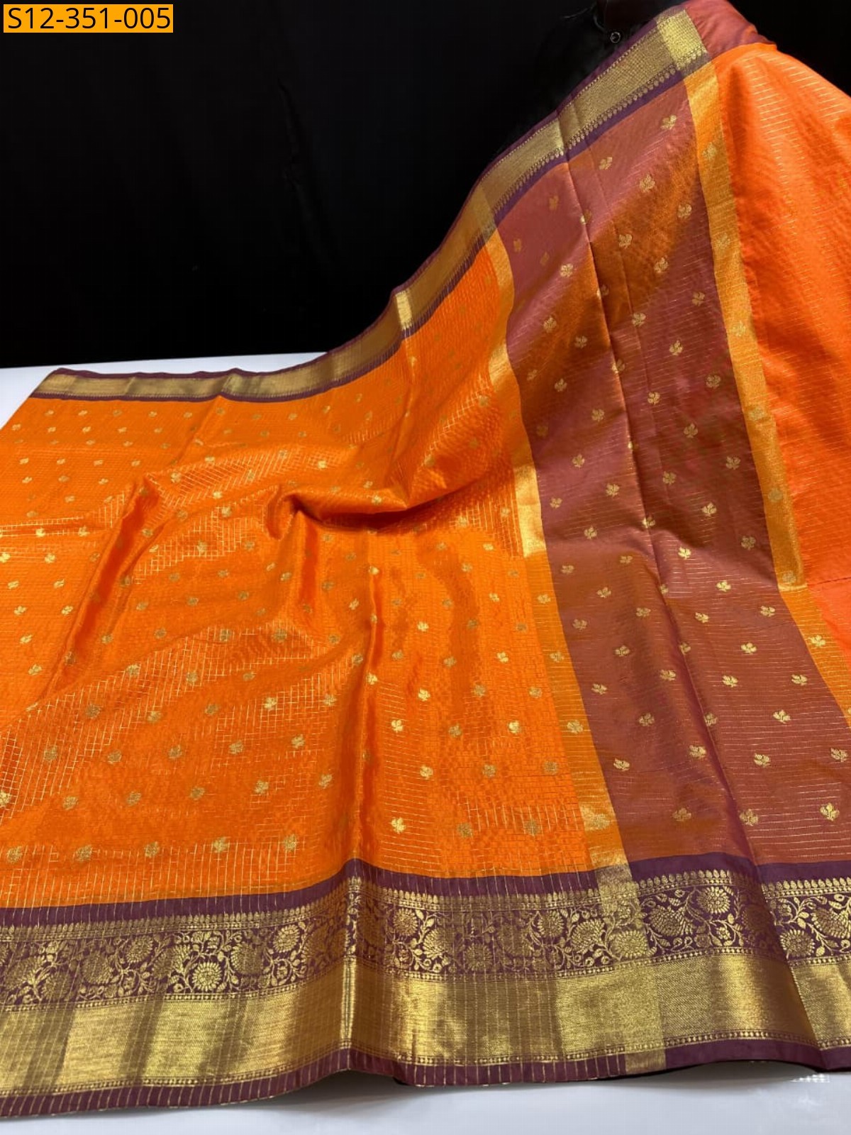 Orange Banarasi semi kataan soft silk Saree