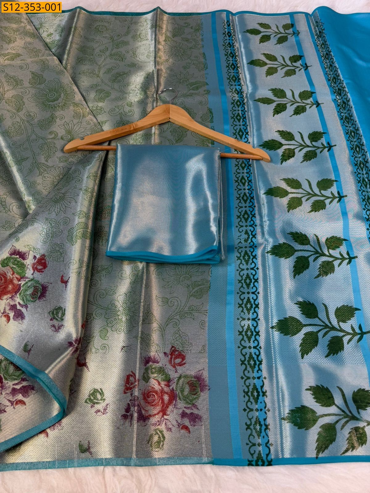 Grey Banarsi  Tissue printed soft silk Saree