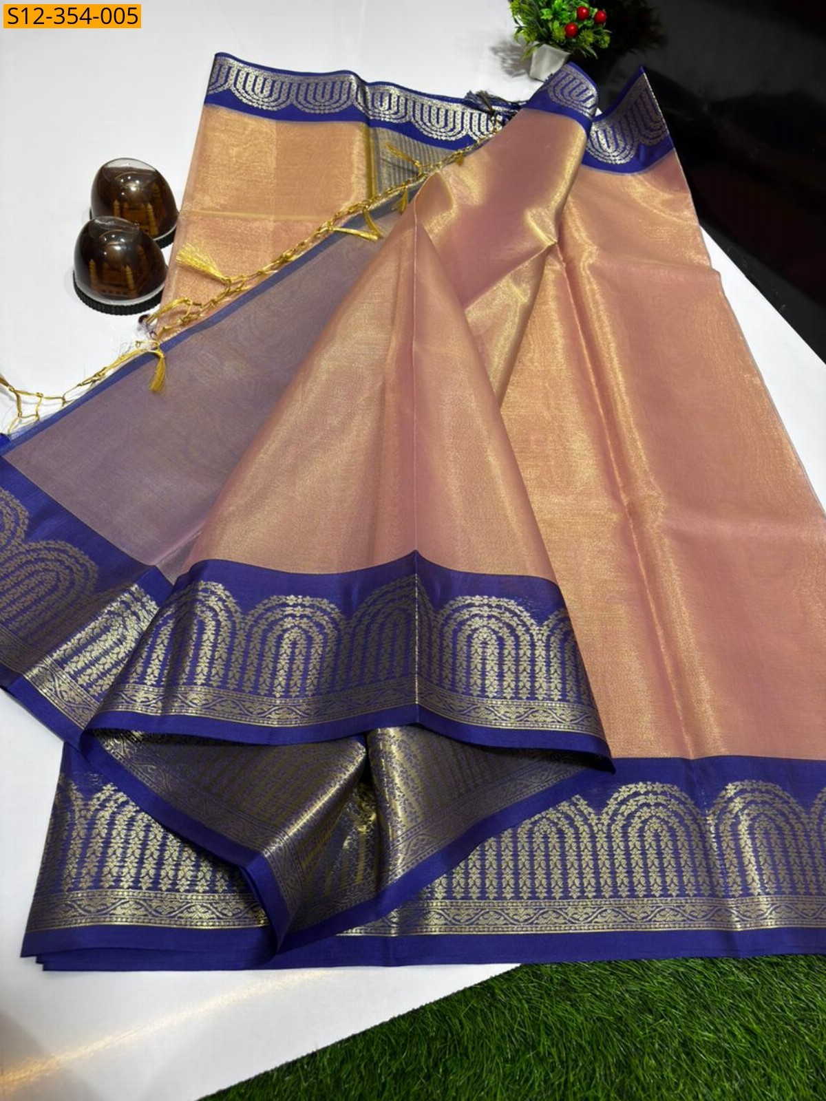 Peach Banarasi Tissue Soft Silk Saree