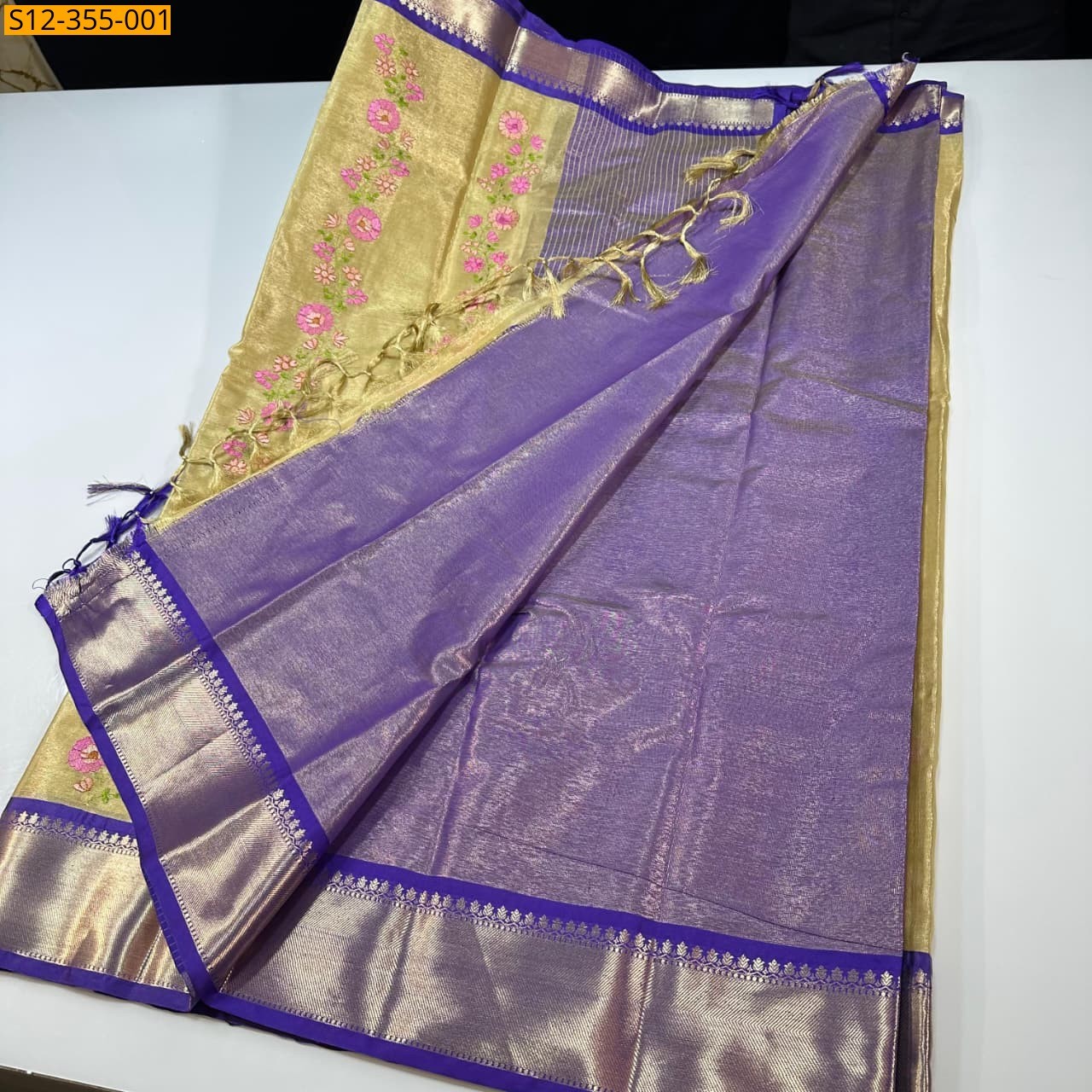 Banarasi  Tissue Embroidery Silk Saree - Half White