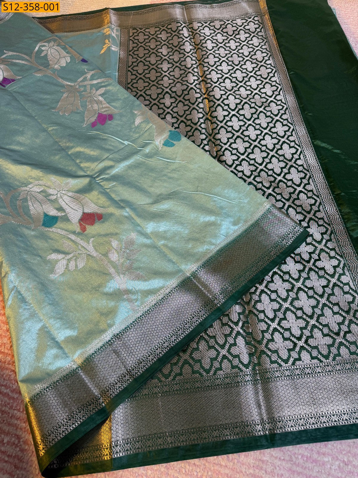 Green Banarasi kataan Raw Mango soft silk Saree