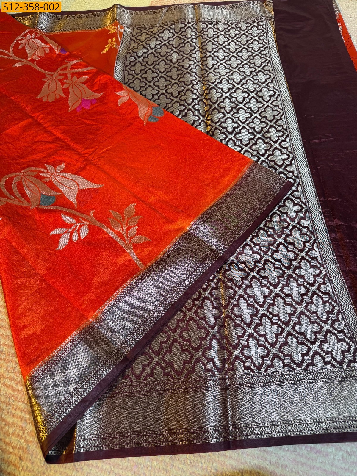 Orange Banarasi kataan Raw Mango soft silk Saree