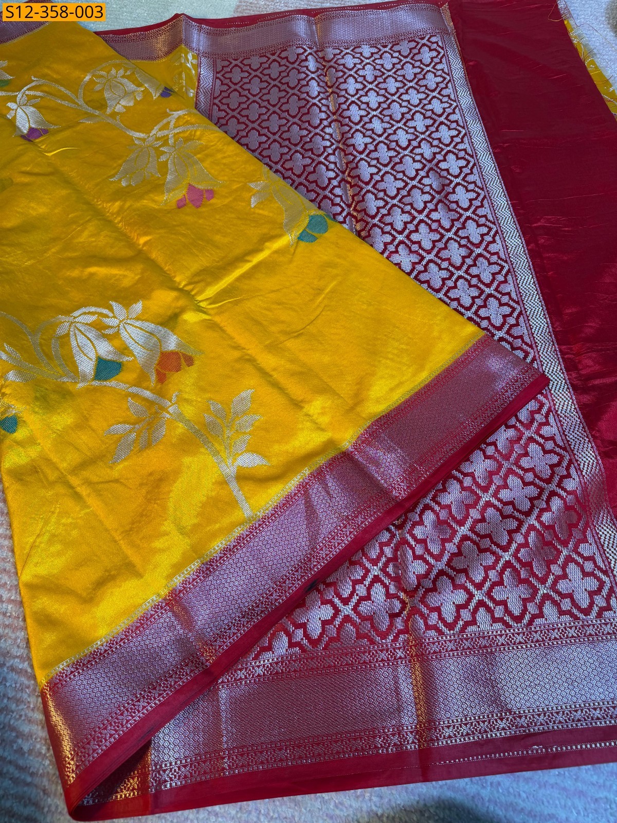 Yellow Banarasi kataan Raw Mango soft silk Saree