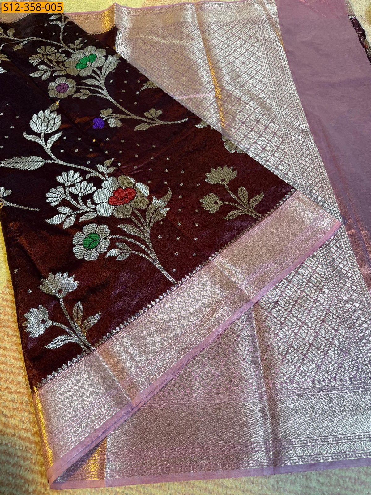 Maroon Banarasi kataan Raw Mango soft silk Saree