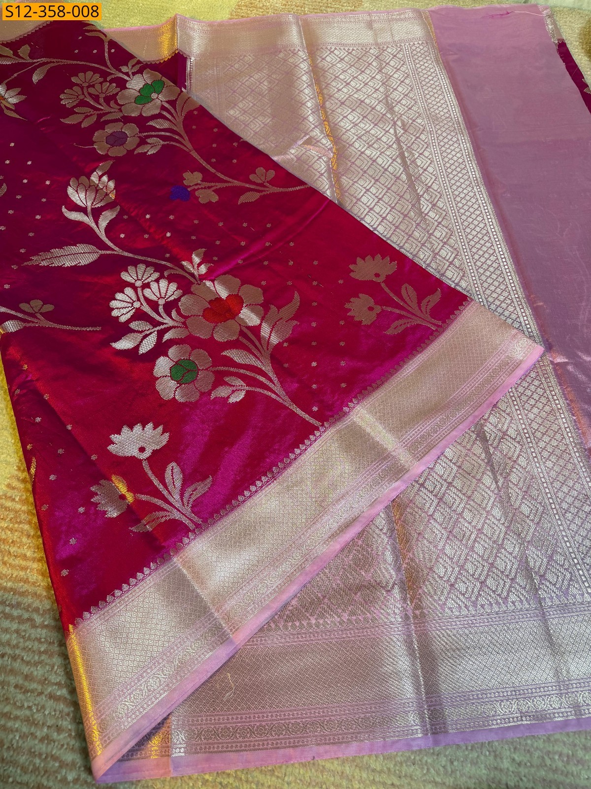 Pink Banarasi kataan Raw Mango soft silk Saree